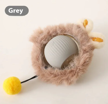 Grey Roll ‘n’ Pounce Cat Toy with plush accessory on white background