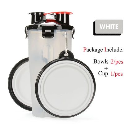 White 2-in-1 Pet Hydration and Snack Station on white background , showing two bowl option