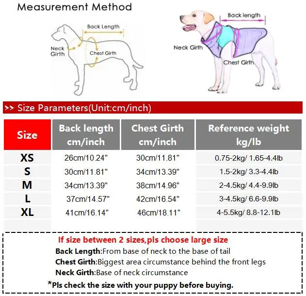 size chart showing dimensions for various sizes 