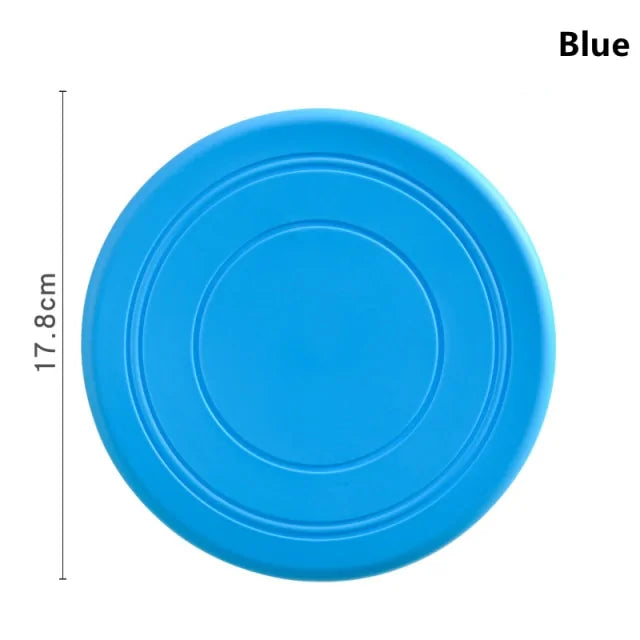 A Blue Soft Non-Slip Flying Disc on a white background. Dimensions are shown 17.8 cm diameter. 