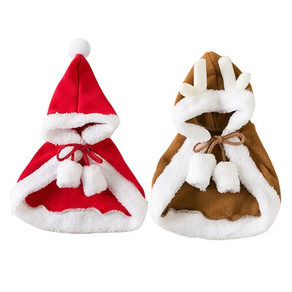 red and brown Festive Paws Holiday Capes on a white background 