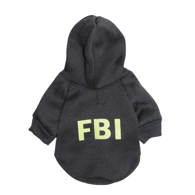 Black 'FBI' Stylish Pet Hoodie on a white background 