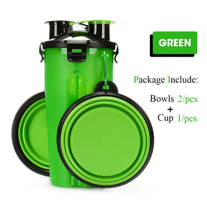 Green  2-in-1 Pet Hydration and Snack Station on white background , showing two bowl option