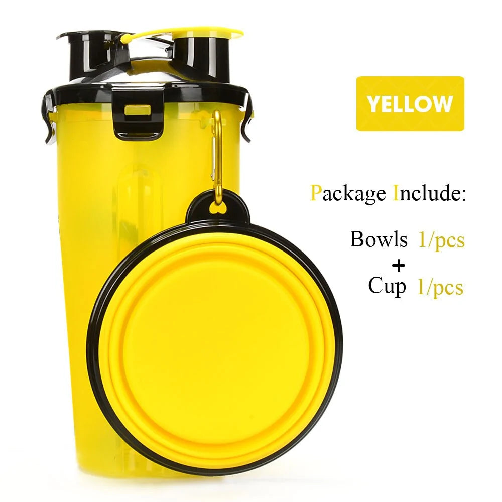 Yellow  2-in-1 Pet Hydration and Snack Station on white background , showing one bowl option