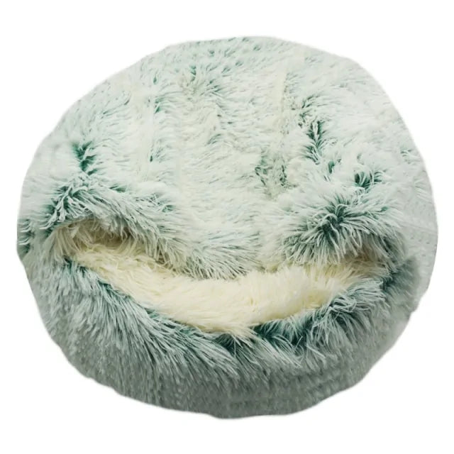 green snuggle bed white background