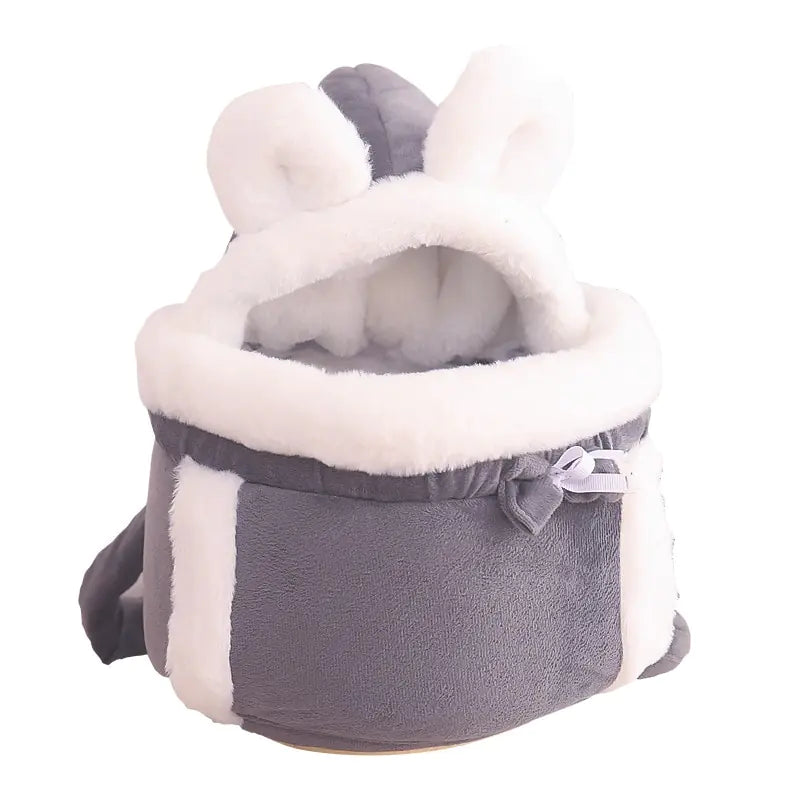 grey and white pet carrier bad, white background