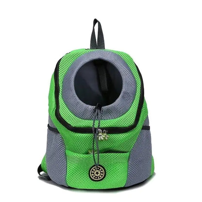 green back pack on white background