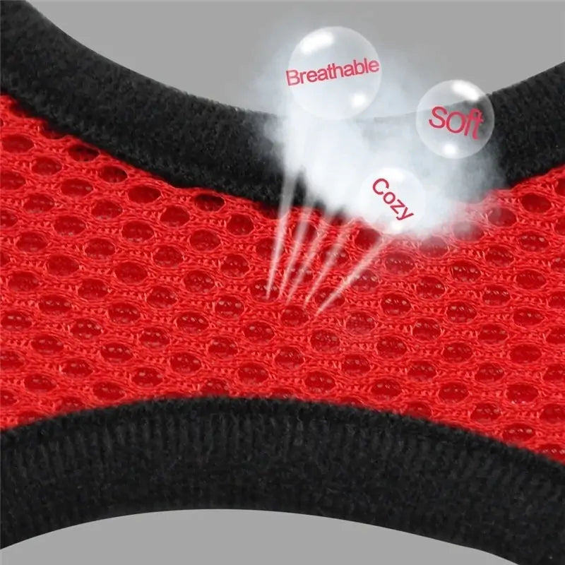 close up image of red breathable mesh material. 