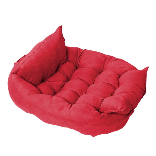 red Cozy Haven Pet Bed, white background. 