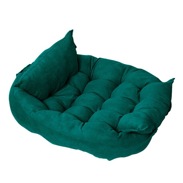 Dark green Cozy Haven Pet Bed, white background. 