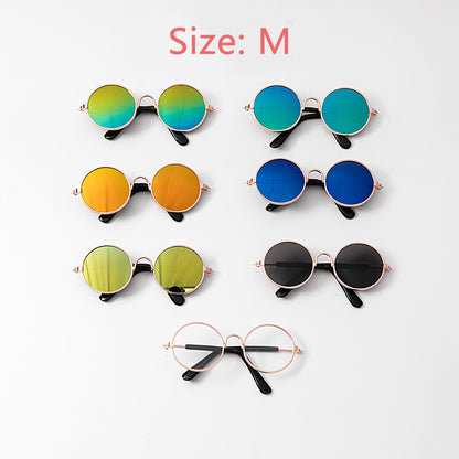 seven different colored sunglasses positioned on a white background. Size Medium. 