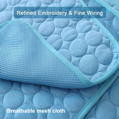 blue blanket showing quilted fabric and underside breathable mesh cloth. blue blanket. 