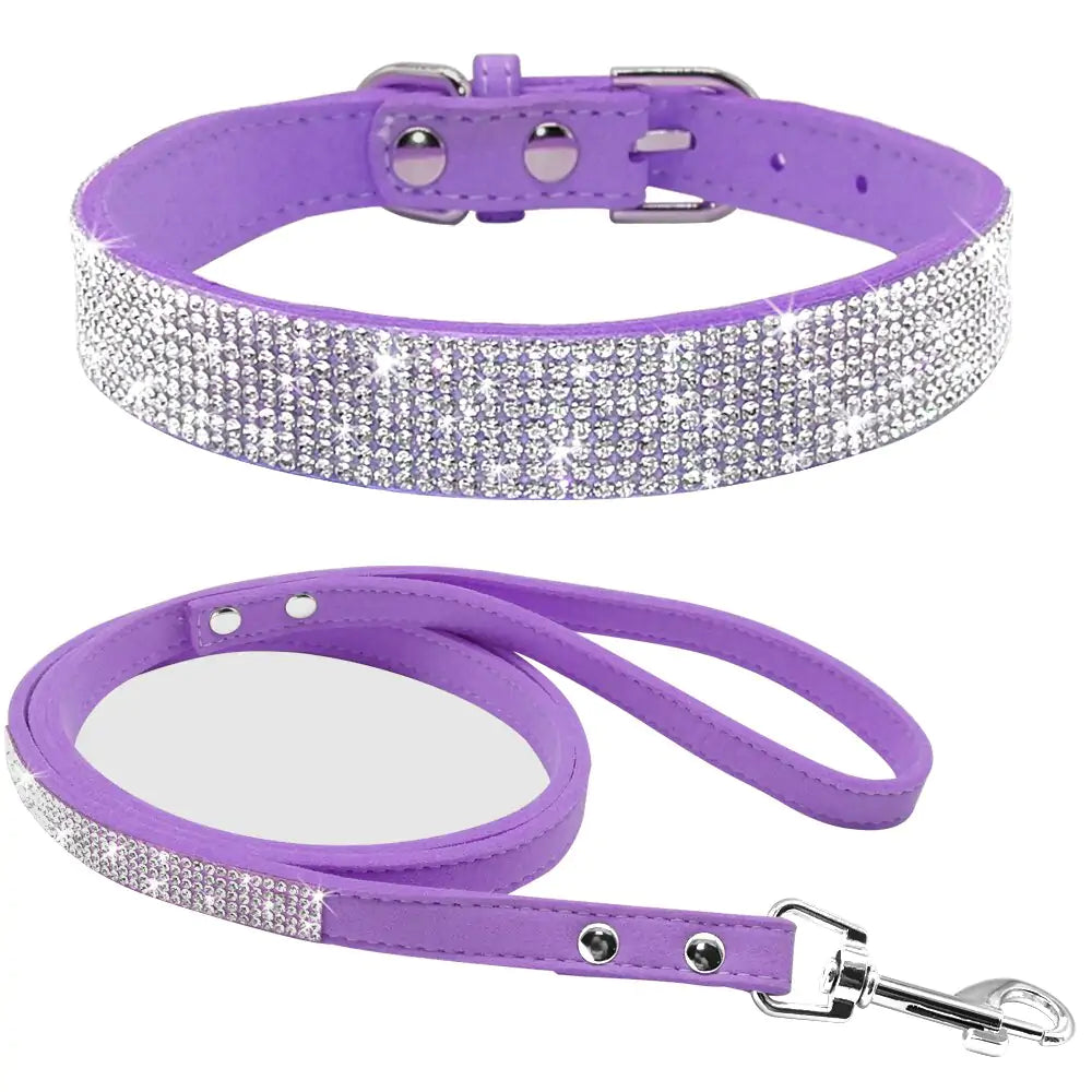 Glamorous Rhinestone Pet Collar and Leash Set