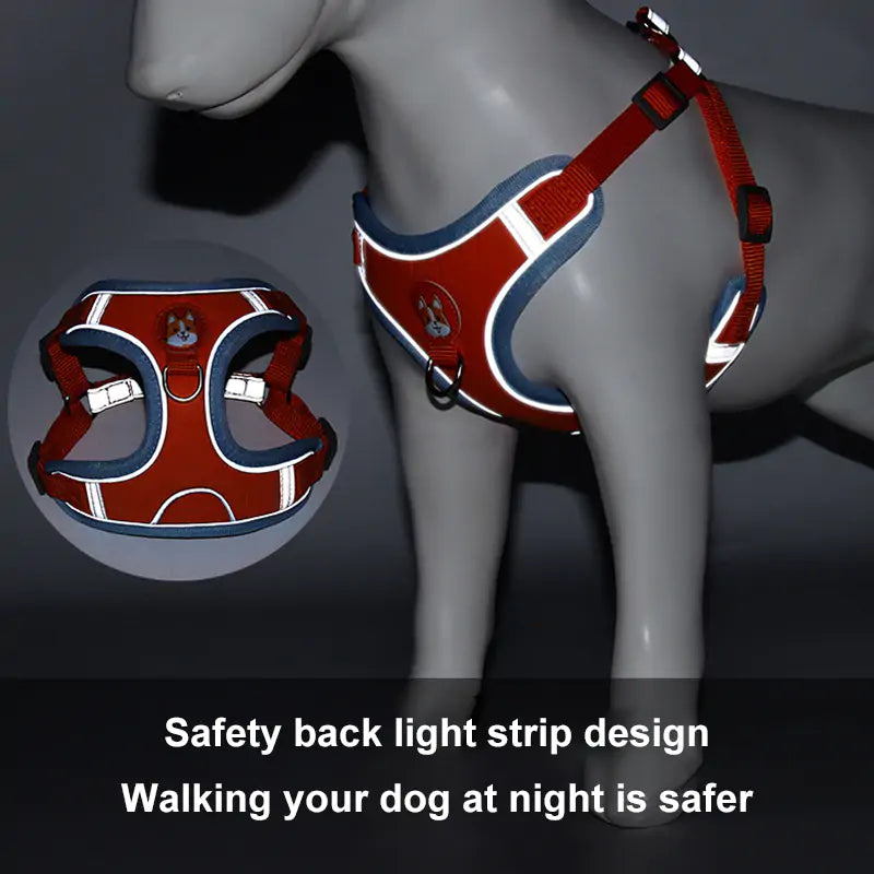 darkened image shows reflective qualities of the harness. 