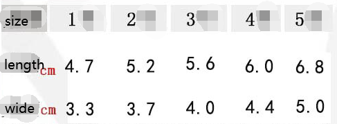 size chart on white background