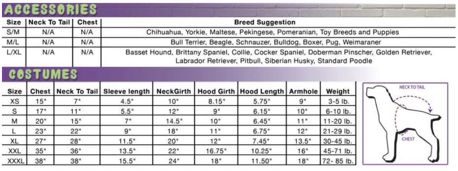 size chart white background. 