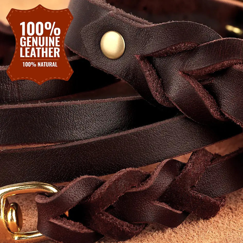 brown leather collar and leash set with 100% genuine leather badge. 