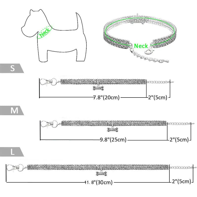 size chart for collar, white background