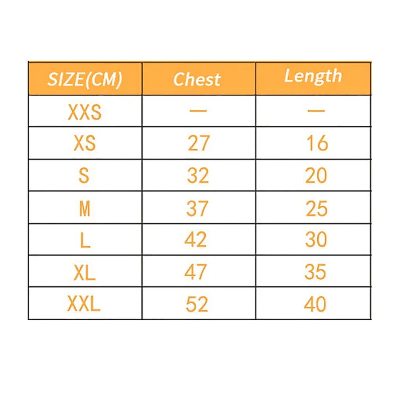 size chart on white background. 