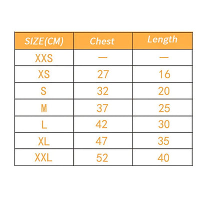 size chart on white background. 