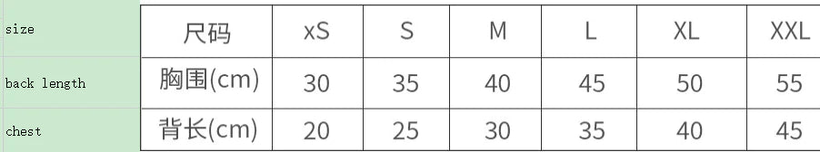 size chart white background